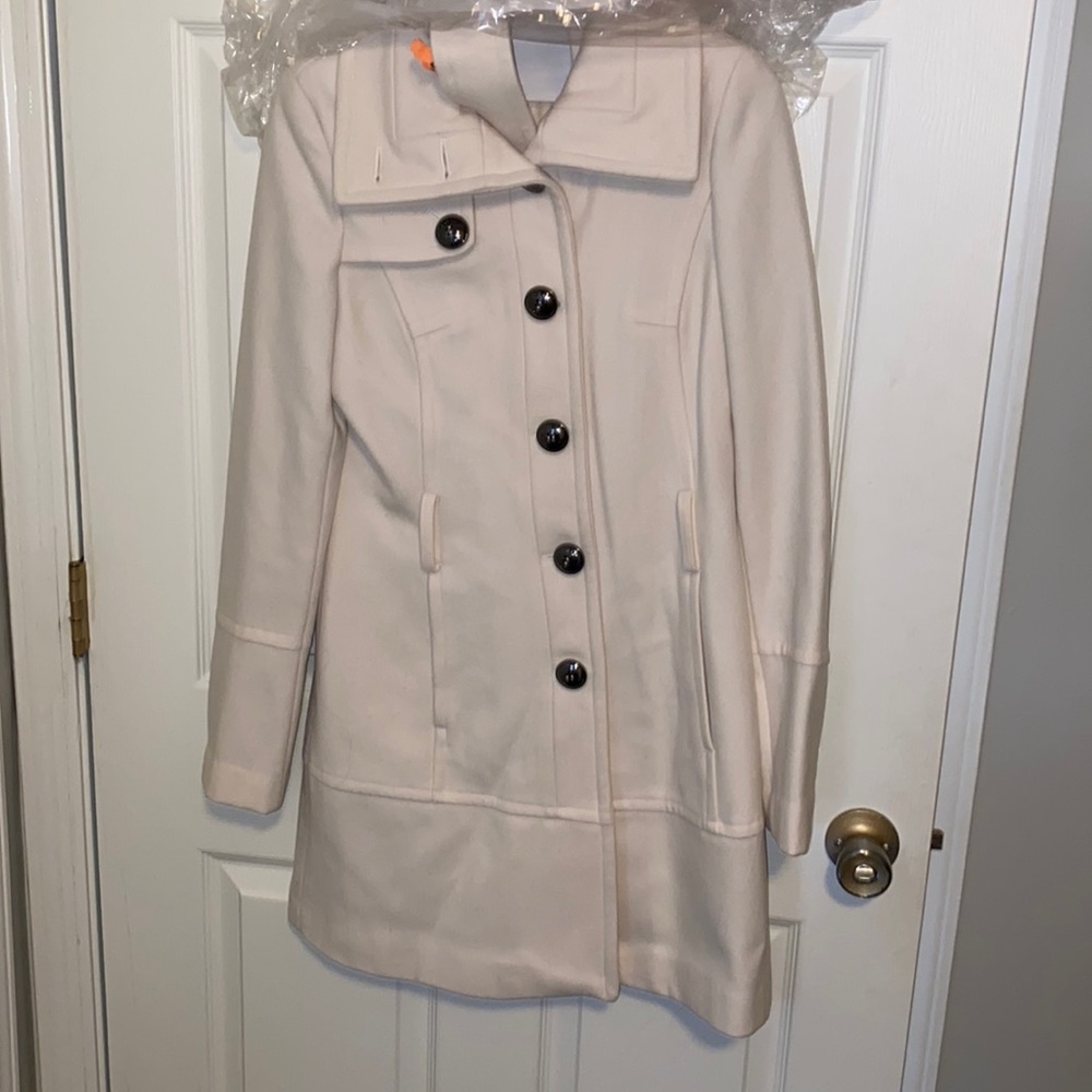 Black river size small off white wool coat, recently dry cleaned